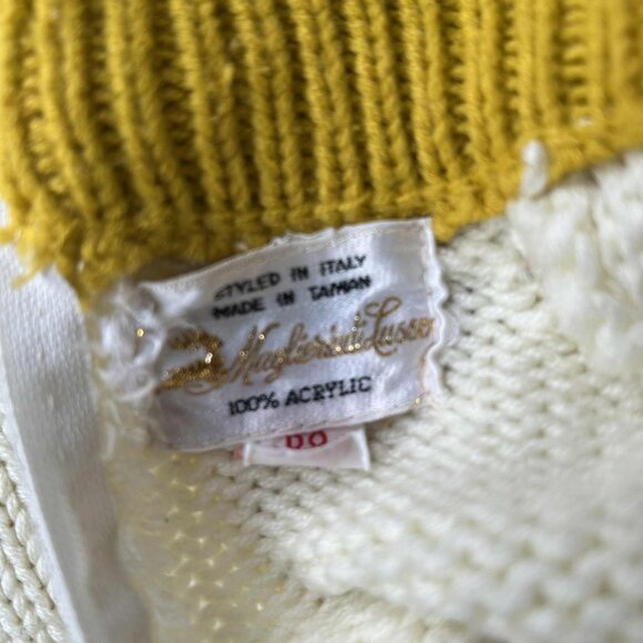 Maglieria di Lusso Cream/Mustard Geometric Embroidered Mock-Neck Sweater – EU M - Picture 11 of 11